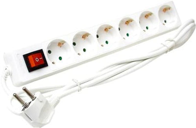 Skjøteledning 6 uttak m/bryter 1,4 meter - Hvit-Elektro stikkontakter-Lightup.no-1500049-Lightup.no
