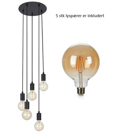 Sky pendel rund 5 lys inkludert 5 lyspærer - Svart-Takpendler-Marksløjd-107467+107226-Lightup.no