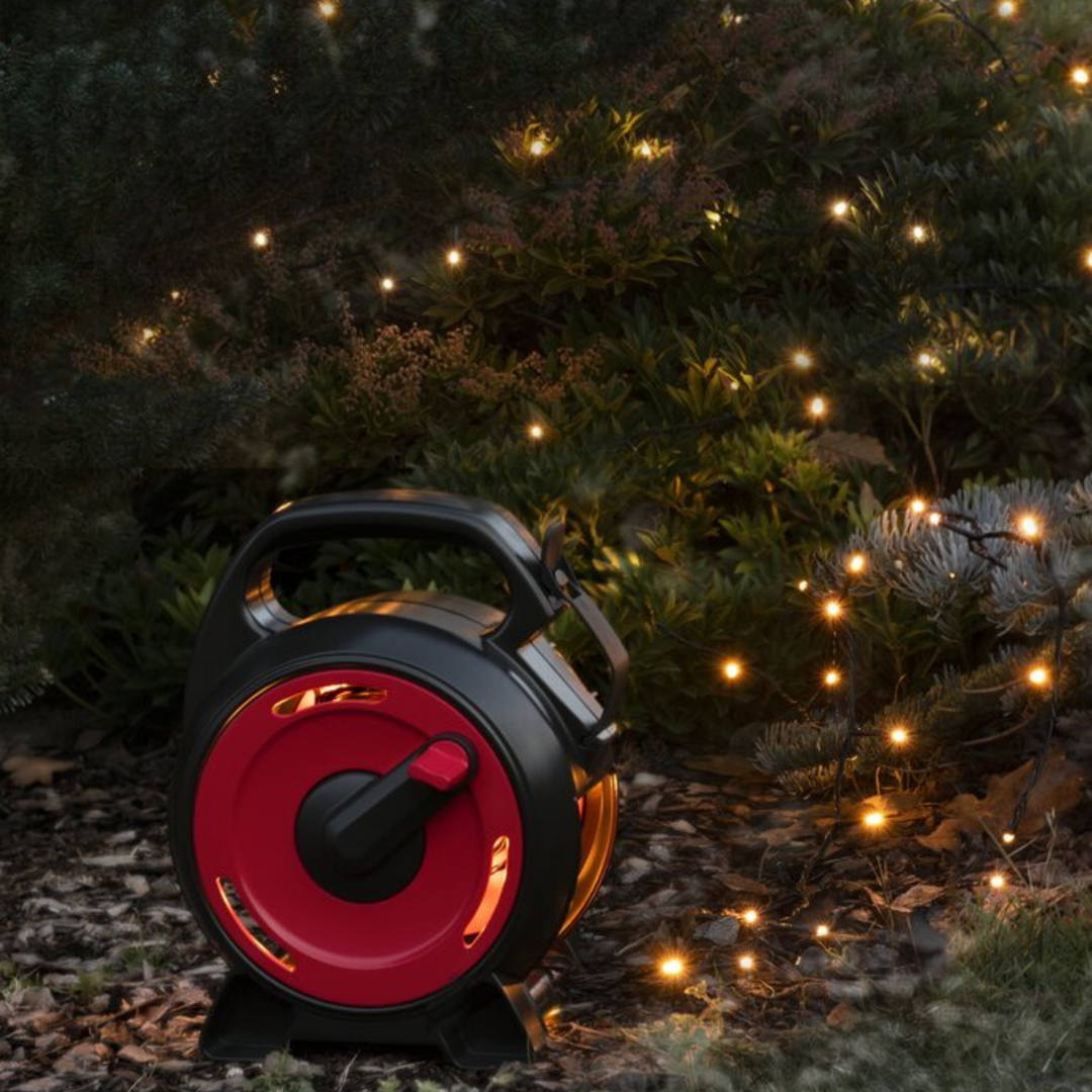 Slynge 100 LED på kabeltromme IP44 - Varmhvit-Julebelysning juletrelys ute-Konstsmide-Hvit-3830-107-Lightup.no