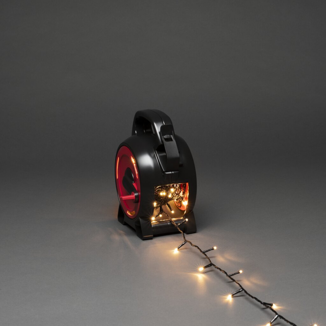 Slynge 100 LED på kabeltromme IP44 - Varmhvit-Julebelysning juletrelys ute-Konstsmide-Hvit-3830-107-Lightup.no