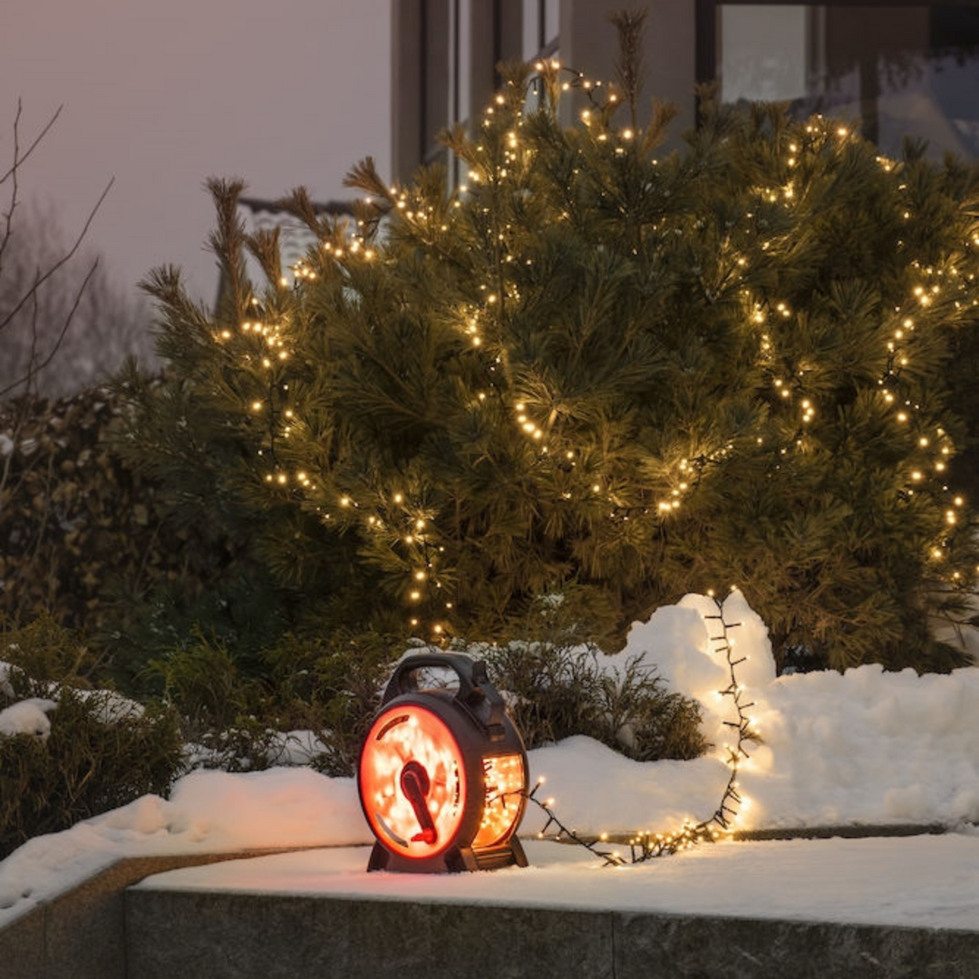 Slynge 1000 LED, 32 meter julelys på trommel IP44 - Varmhvit-Julebelysning juletrelys ute-Konstsmide-3849-100-Lightup.no