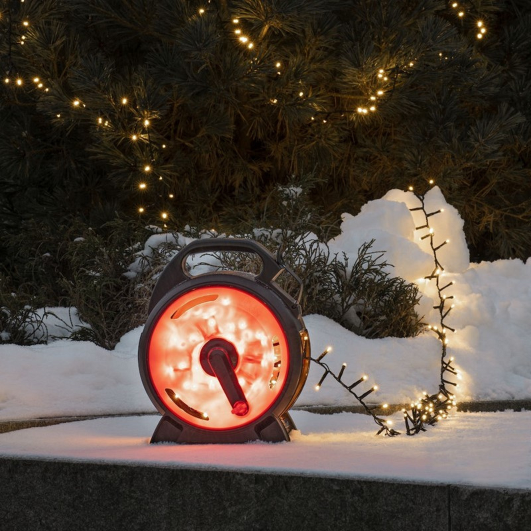 Slynge 1000 LED, 32 meter julelys på trommel IP44 - Varmhvit-Julebelysning juletrelys ute-Konstsmide-3849-100-Lightup.no