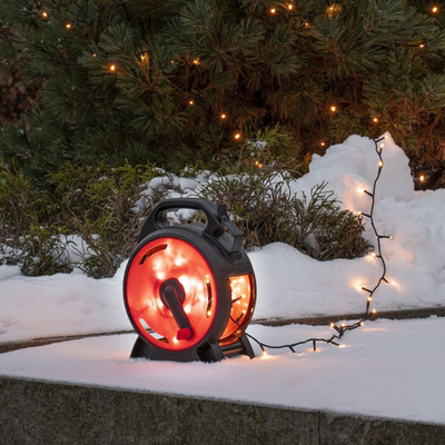 Slynge 150 LED, 10 meter julelys på trommel IP44 - Varmhvit-Julebelysning juletrelys ute-Konstsmide-3831-107-Lightup.no