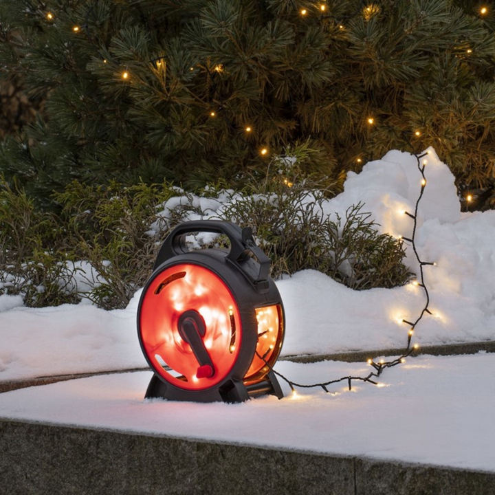 Slynge 800 LED, 56 meter julelys på trommel IP44 - Varmhvit-Julebelysning juletrelys ute-Konstsmide-Hvit-3838-107-Lightup.no