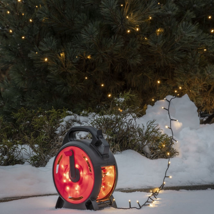 Slynge 800 LED, 56 meter julelys på trommel IP44 - Varmhvit-Julebelysning juletrelys ute-Konstsmide-Hvit-3838-107-Lightup.no