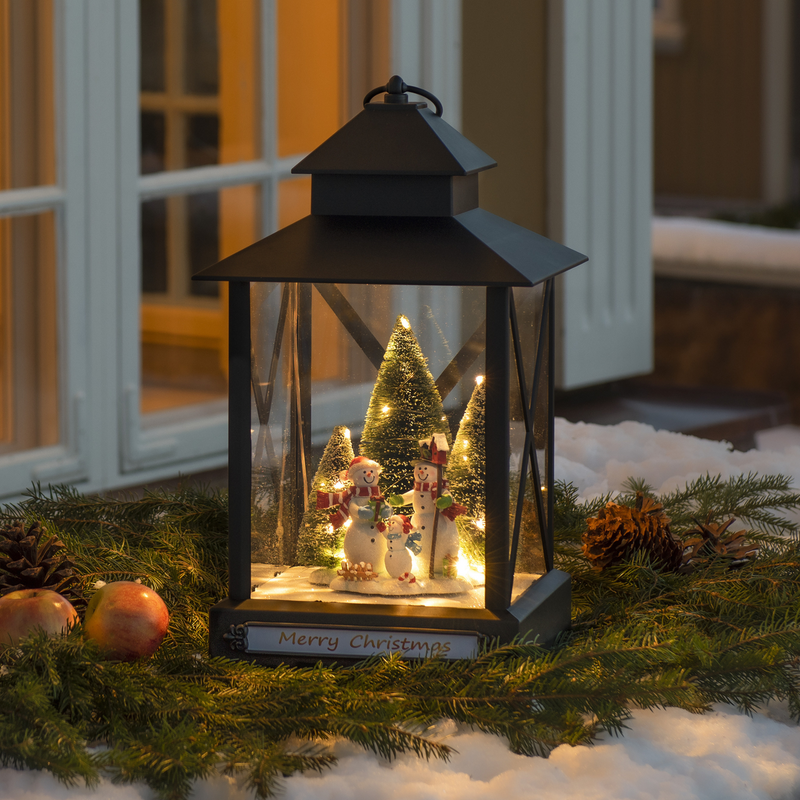 Stor lykt med juletre og snømenn - 42cm-Julebelysning dekor og pynt ute-Konstsmide-4342-000-Lightup.no