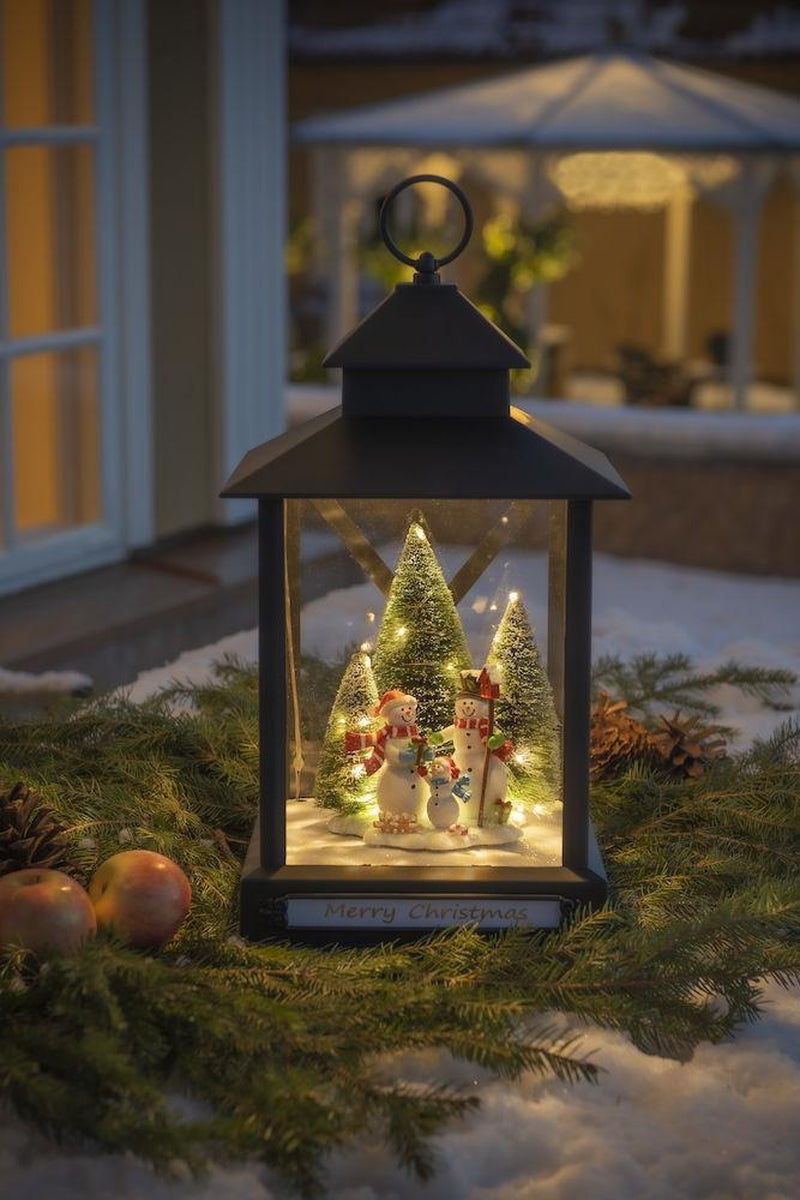 Stor lykt med juletre og snømenn - 42cm-Julebelysning dekor og pynt ute-Konstsmide-4342-000-Lightup.no