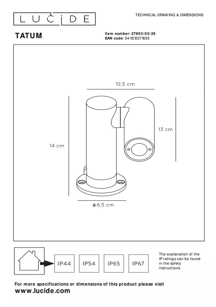 Tatum hagebelysning 13 cm 4,5W IP65 3000K - Antrasitt-Utebelysning uplight-Lucide-Antrasitt-LC27893/05/29-Lightup.no