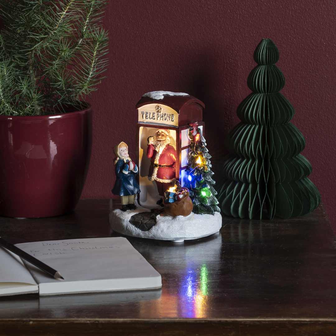 Telefonkiosk med nisse og barn - Batteridrevet-Julebelysning dekor og pynt-Konstsmide-4211-000-Lightup.no