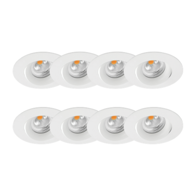 Tigrus 360° Rotatable lavtbyggende downlight 8W 1800-3000K Dim2Warm IP44 8 pakning - Hvit-Downlight lavtbyggende-Norlux-25927-D2W-36-3-8PK-Lightup.no