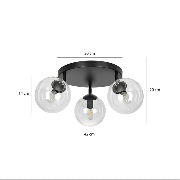 Tofi taklampe rund 3 lys - Svart/Klart glass-Taklamper-Emibig-776/3APREM-Lightup.no