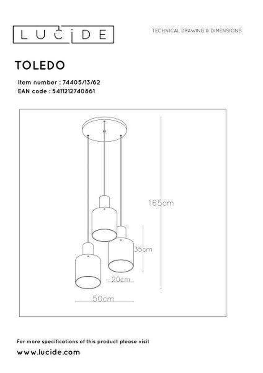 Toledo takpendel 3 lys rondell - Amber-Takpendler-Lucide-LC74405/13/62-Lightup.no