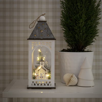Trelykt med kirke - Hvit-Julebelysning dekor og pynt-Konstsmide-3271-210-Lightup.no