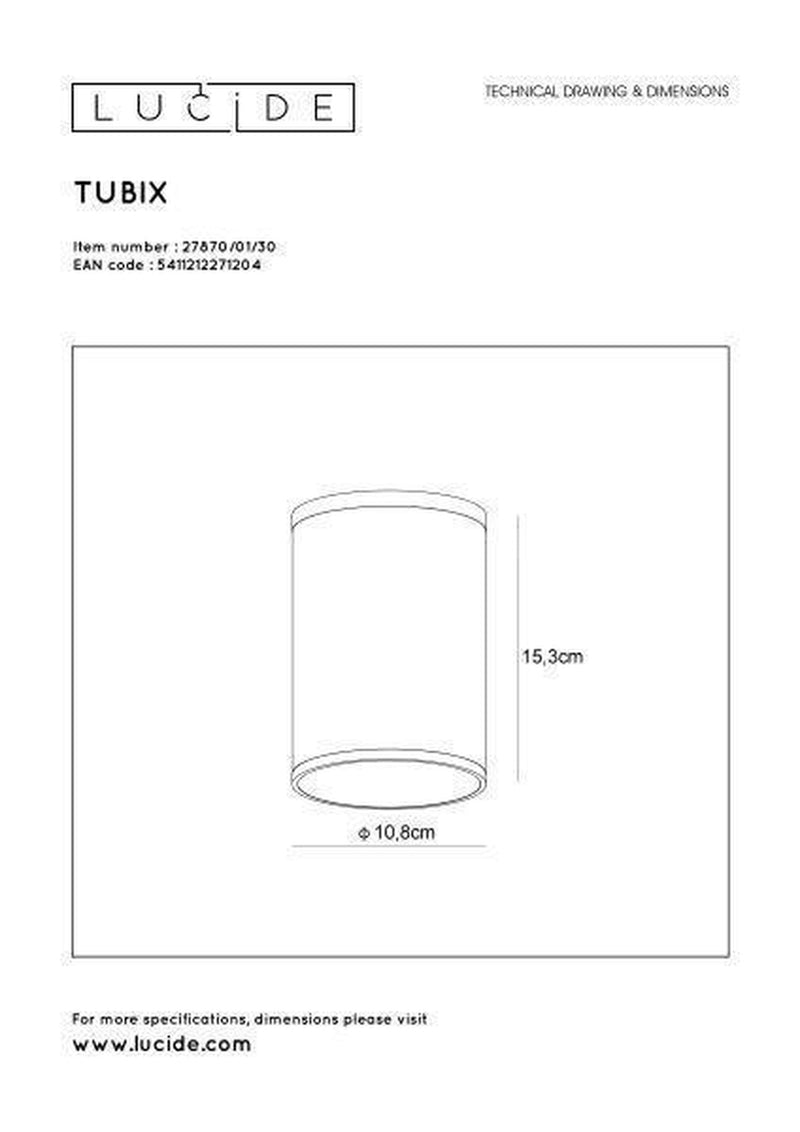 Tubix takspot utendørs IP54 E27 - Antrasitt-Utebelysning taklampe-Lucide-LC27870/01/30-Lightup.no