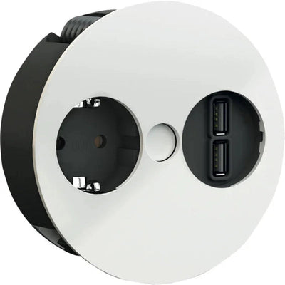 Twist nedfellbar el-uttak med 1 stikkontakt og 1 dobbel USB-lader - Hvit-Elektro stikkontakter-Lightup.no-1503738-Lightup.no