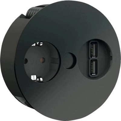 Twist nedfellbar el-uttak med 1 stikkontakt og 1 dobbel USB-lader - Svart-Elektro stikkontakter-Lightup.no-1503737-Lightup.no
