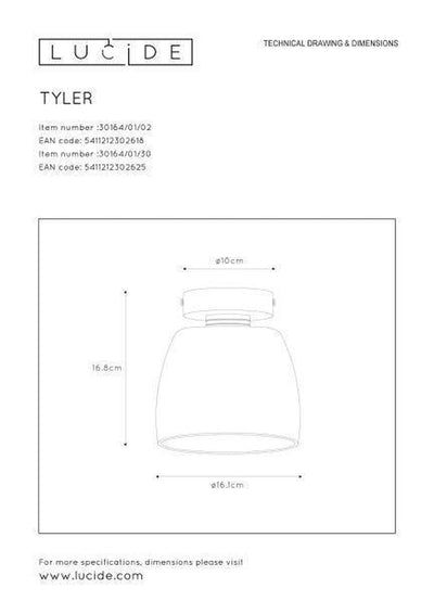 Tyler taklampe IP44 - Svart/røykfarget-Taklamper-Lucide-LC30164/01/30-Lightup.no