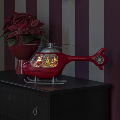 Vannfylt Helikopter med nisse-Julebelysning dekor og pynt-Konstsmide-4276-550-Lightup.no