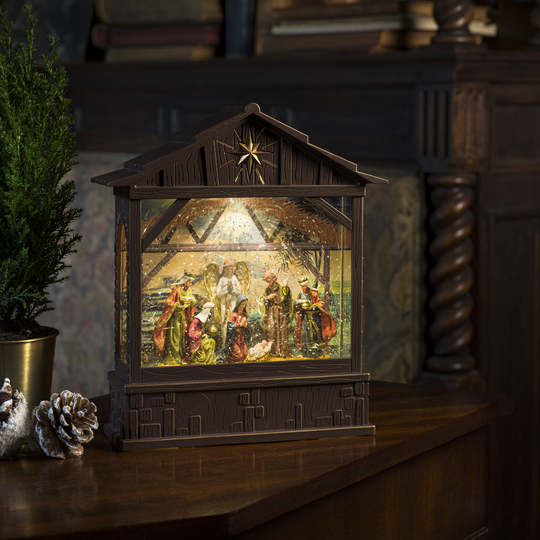 Vannfylt Stall julekrybbe-Julebelysning dekor og pynt-Konstsmide-Brun-4274-000-Lightup.no