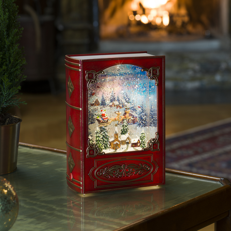 Vannfylt bok med flyvende nisse-Julebelysning dekor og pynt-Konstsmide-4272-550-Lightup.no