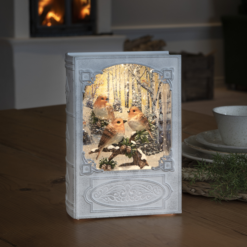 Vannfylt bok med fugler - Hvit-Julebelysning dekor og pynt-Konstsmide-4285-200-Lightup.no