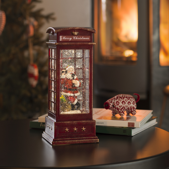 Vannfylt lykt retro telefonkiosk med nisse-Julebelysning dekor og pynt-Konstsmide-Rød-4363-550-Lightup.no