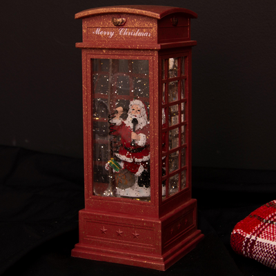 Vannfylt telefonkiosk med julenisse 25 cm-Julebelysning dekor og pynt-Scanlight-169443-Lightup.no