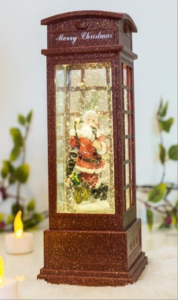 Vannfylt telefonkiosk med julenisse 25 cm-Julebelysning dekor og pynt-Scanlight-169443-Lightup.no