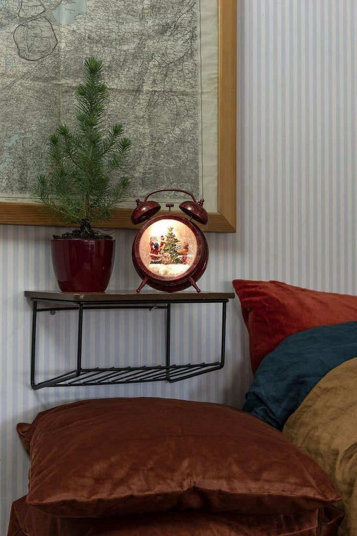 Vannfylt vekkerklokke med nisse, barn og juletre-Julebelysning dekor og pynt-Konstsmide-Rød-4375-550-Lightup.no