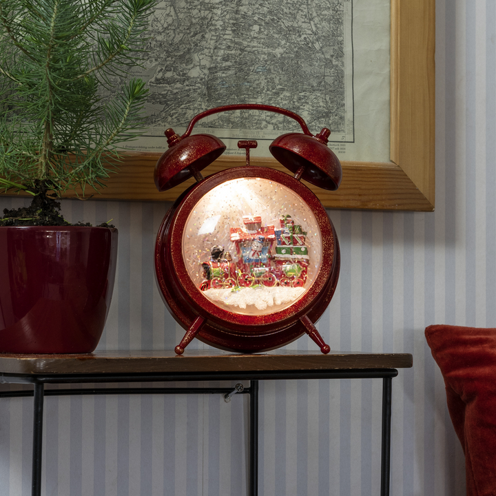 Vannfylt vekkerklokke med snømann i tog-Julebelysning dekor og pynt-Konstsmide-Rød-4374-550-Lightup.no