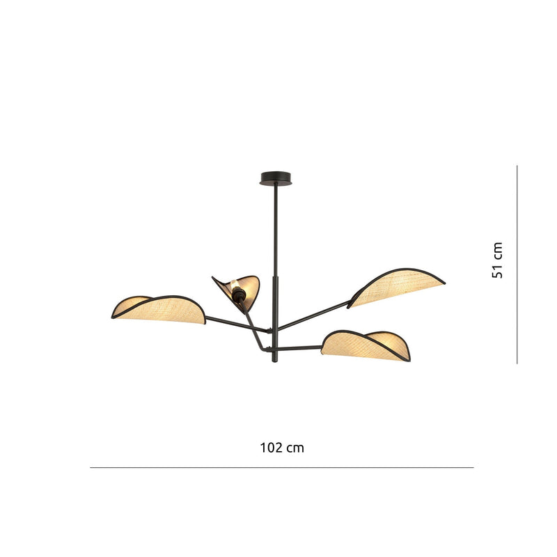 Vene taklampe 4-lys - Svart/Natur-Taklamper-Emibig-1160/4-Lightup.no