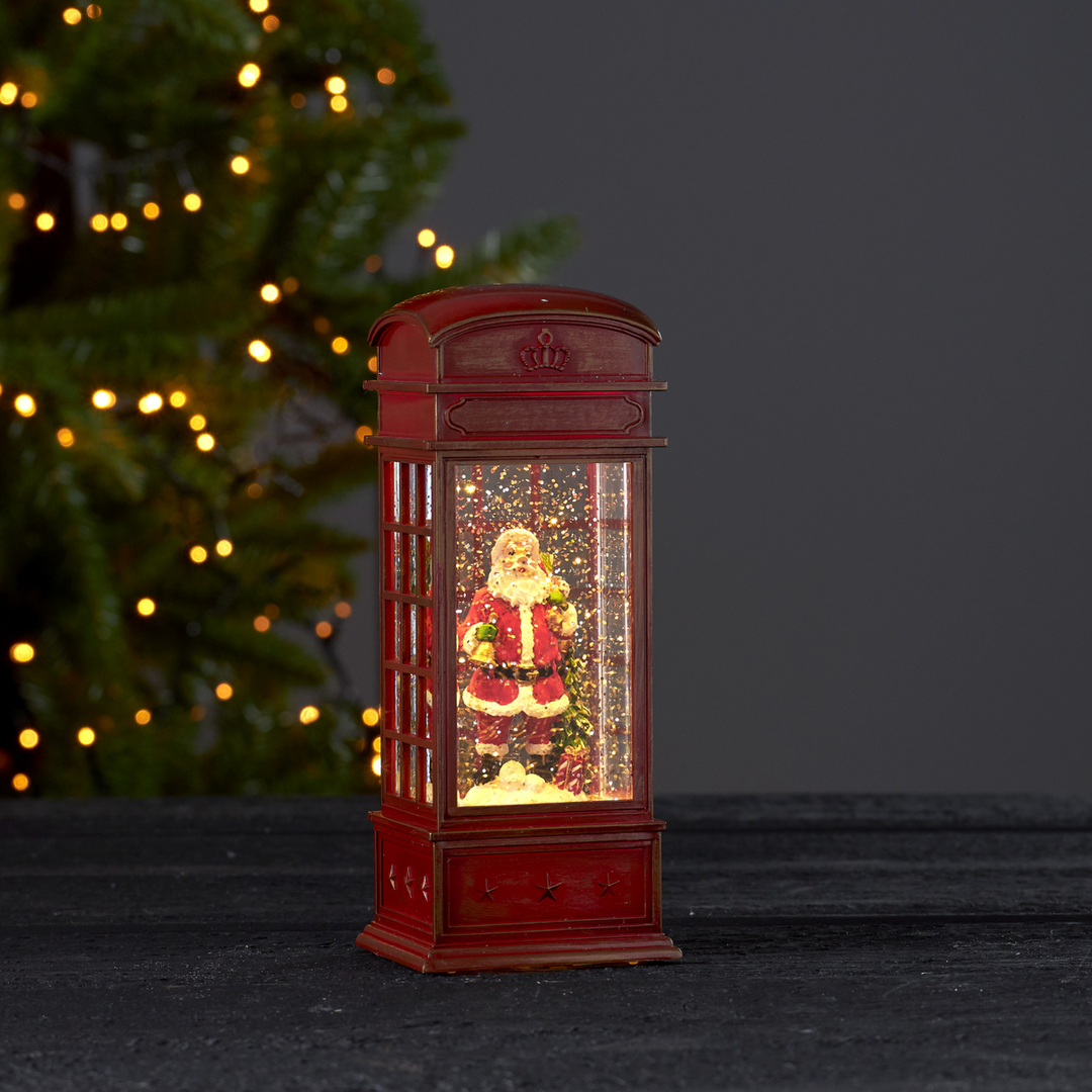 Vinter vannfylt lykt - Telefonkiosk med nisse-Julebelysning dekor og pynt-Star Trading-991-81-Lightup.no