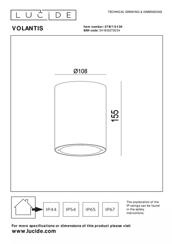 Volantis downlight utendørs IP54 E27 - Svart-Taklamper-Lucide-Svart-LC27107/01/30-Lightup.no