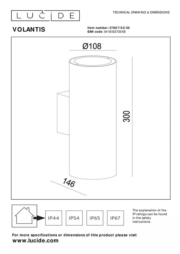 Volantis vegglampe utendørs opp/ned IP54 E27 - Svart-Utebelysning vegg opp og ned-Lucide-Svart-LC27807/02/30-Lightup.no