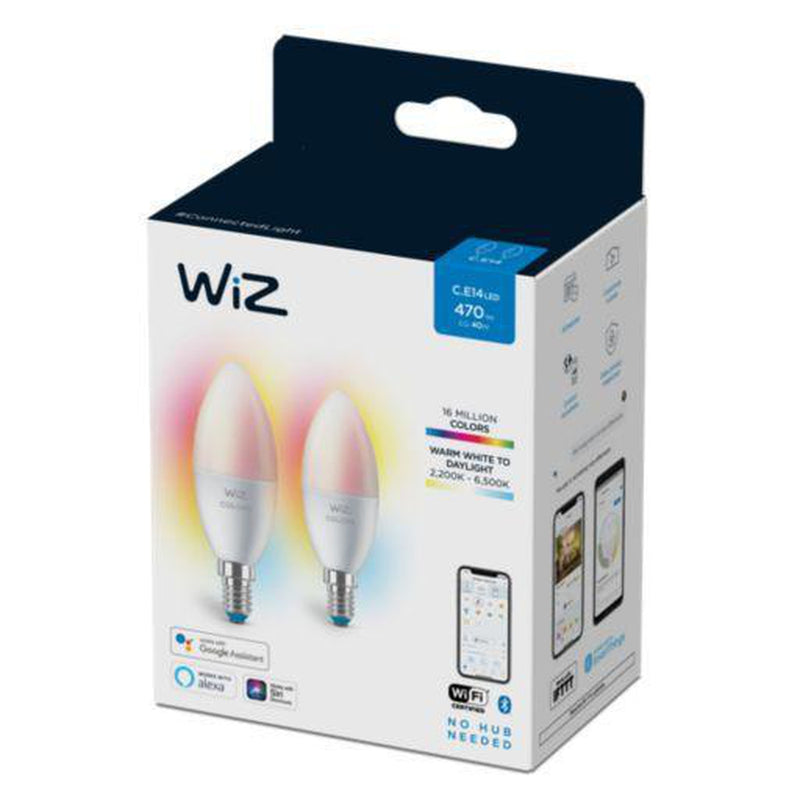 WiZ E14 Mignon Lyspære 4,9W Wifi - Fullfarge 2 pakning-LED-pære E14 sokkel-WiZ-929002448832-Lightup.no