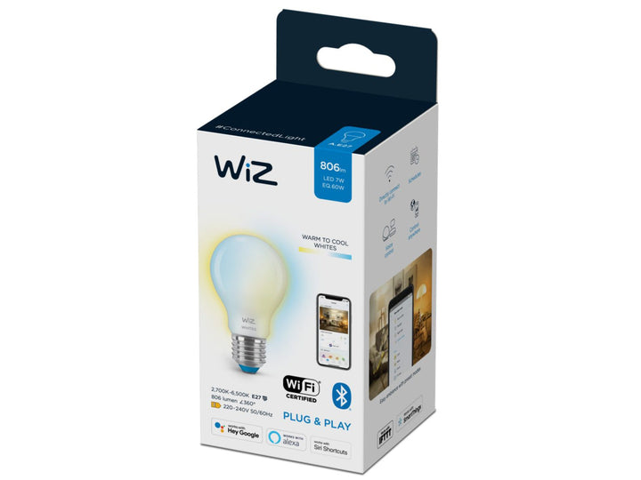 WiZ E27 Lyspære A60 7W Wifi - Justerbar fargetemperatur 2700-6500-Smartpærer E27-WiZ-Opal-929003008922-Lightup.no