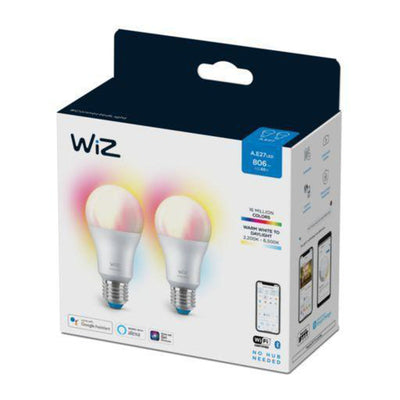 WiZ E27 Lyspære A60 8W Wifi - Fullfarge - 2 pakning-Smartpærer E27-WiZ-929002383632-Lightup.no