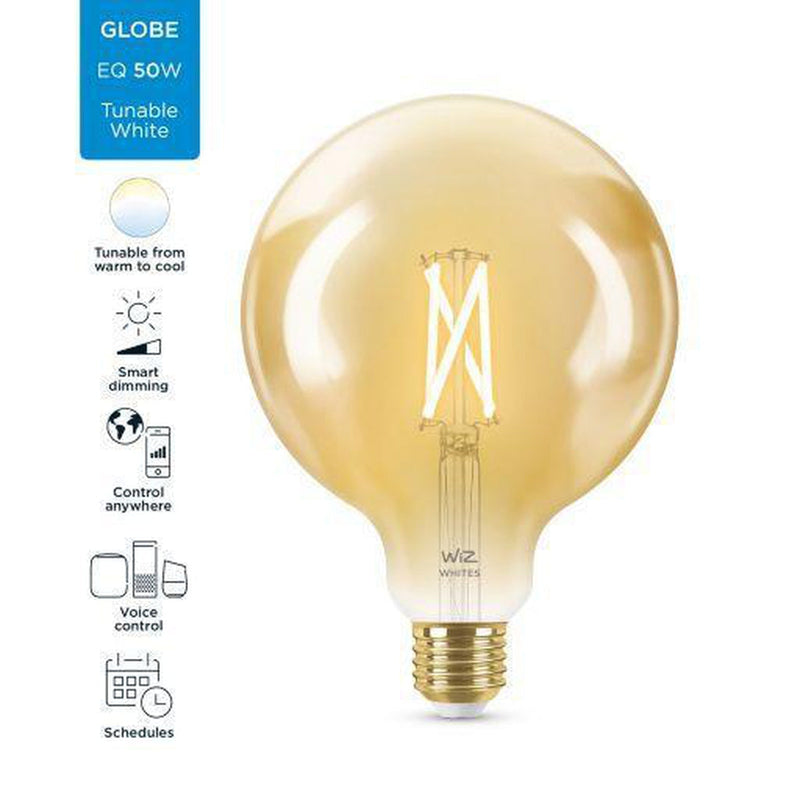 WiZ E27 Lyspære filament G125 6,7W Wifi - Justerbar fargetemperatur 2000-5000 Kelvin-Smartpærer E27-WiZ-929003017901-Lightup.no