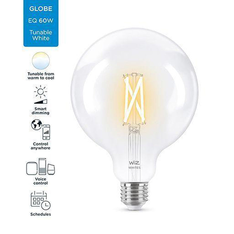 WiZ E27 Lyspære filament G125 6,7W Wifi - Justerbar fargetemperatur 2700-6500 Kelvin-Smartpærer E27-WiZ-929003017801-Lightup.no