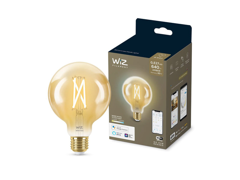 WiZ E27 Lyspære filament G95 6,7W Wifi - Justerbar fargetemperatur 2000-5000 Kelvin-Smartpærer E27-WiZ-929003018301-Lightup.no
