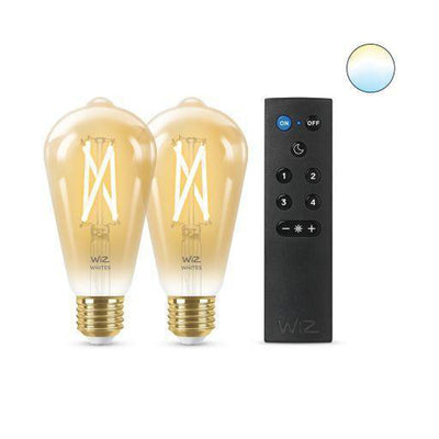 WiZ E27 Lyspære filament St64 6,7W Wifi 2 pak m/fjernkontroll - Justerbar fargetemperatur 2000-5000 Kelvin-Smartpærer E27-WiZ-929003057001-Lightup.no