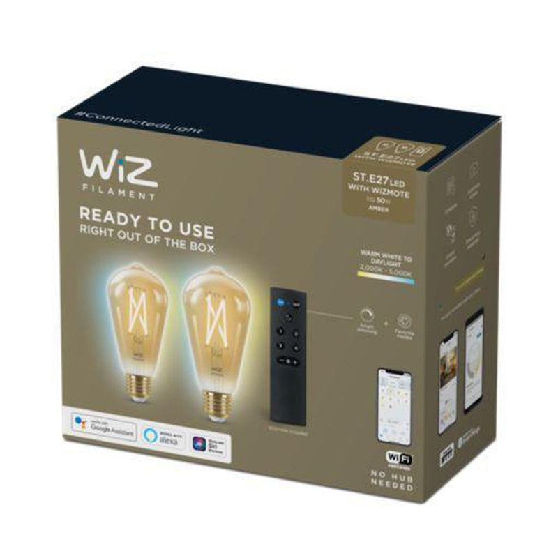 WiZ E27 Lyspære filament St64 6,7W Wifi 2 pak m/fjernkontroll - Justerbar fargetemperatur 2000-5000 Kelvin-Smartpærer E27-WiZ-929003057001-Lightup.no