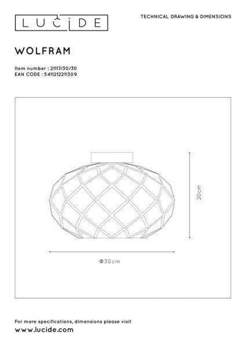 Wolfram taklampe 30 cm - Svart-Taklamper-Lucide-LC21117/30/30-Lightup.no