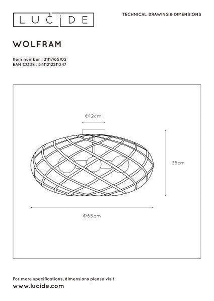 Wolfram taklampe 65 cm - Matt gull-Taklamper-Lucide-LC21117/65/02-Lightup.no