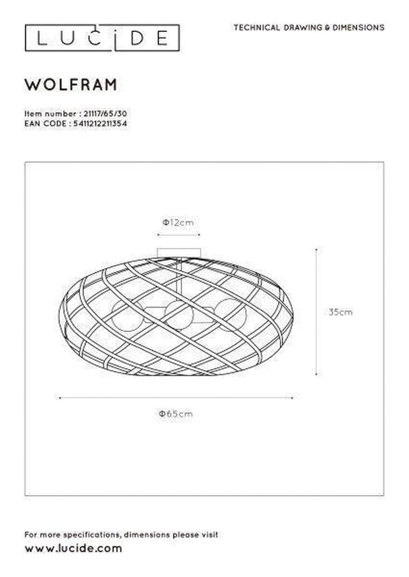 Wolfram taklampe 65 cm - Svart-Taklamper-Lucide-LC21117/65/30-Lightup.no