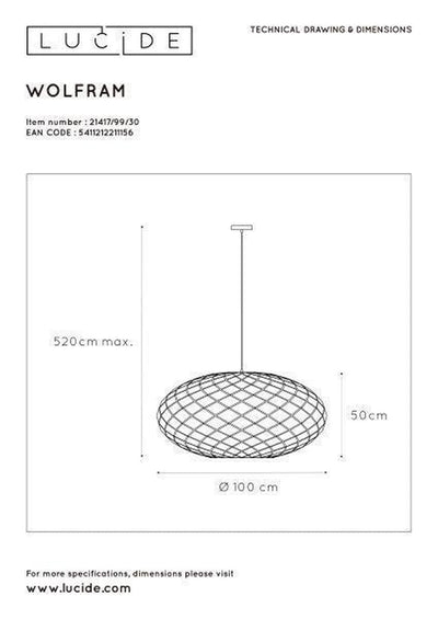 Wolfram takpendel 100 cm - Svart-Takpendler-Lucide-LC21417/99/30-Lightup.no