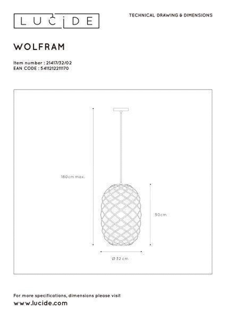 Wolfram takpendel 32 cm - Matt gullfarget-Takpendler-Lucide-LC21417/32/02-Lightup.no