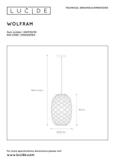 Wolfram takpendel 32 cm - Svart-Takpendler-Lucide-LC21417/32/30-Lightup.no
