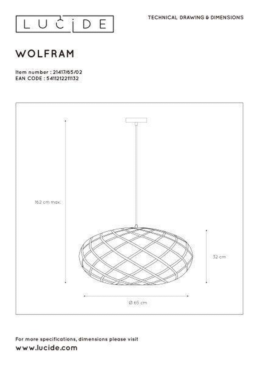 Wolfram takpendel 65 cm - Matt gullfarget-Takpendler-Lucide-LC21417/65/02-Lightup.no