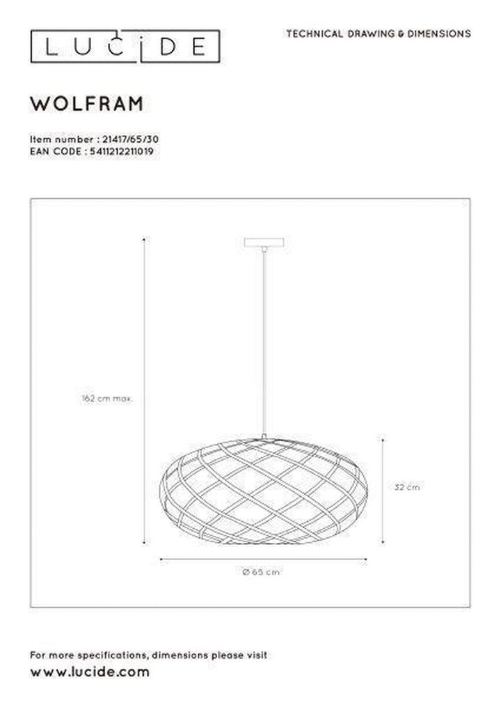 Wolfram takpendel 65 cm - Svart-Takpendler-Lucide-LC21417/65/30-Lightup.no